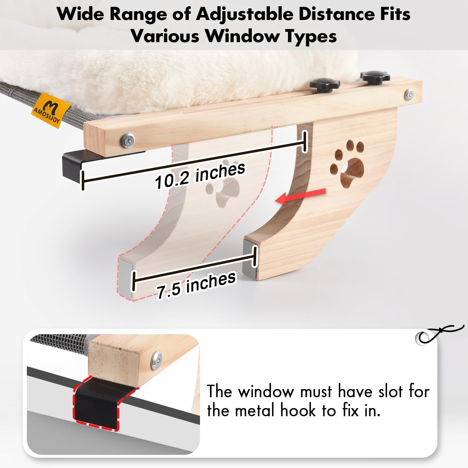 Cat Sill Window Perch Sturdy Hammock Window Seat with Cushion Bed Cover, Wood & Metal Frame for Large Cats, Easy to