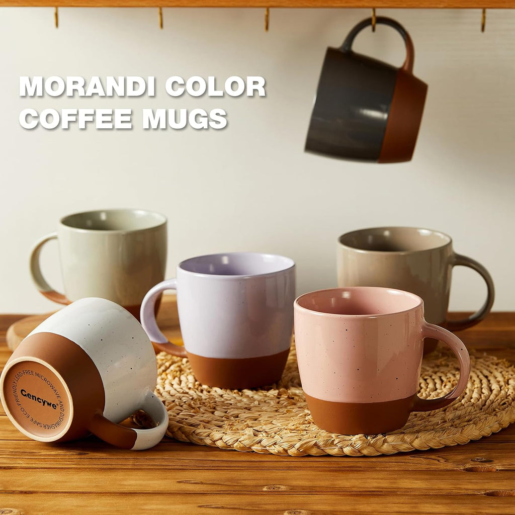 Morandi Color Ceramic Coffee Mugs Set of 6 (Large),18 oz Coffee Cups with Handle, Latte Mug, Big Mug for Women, Men