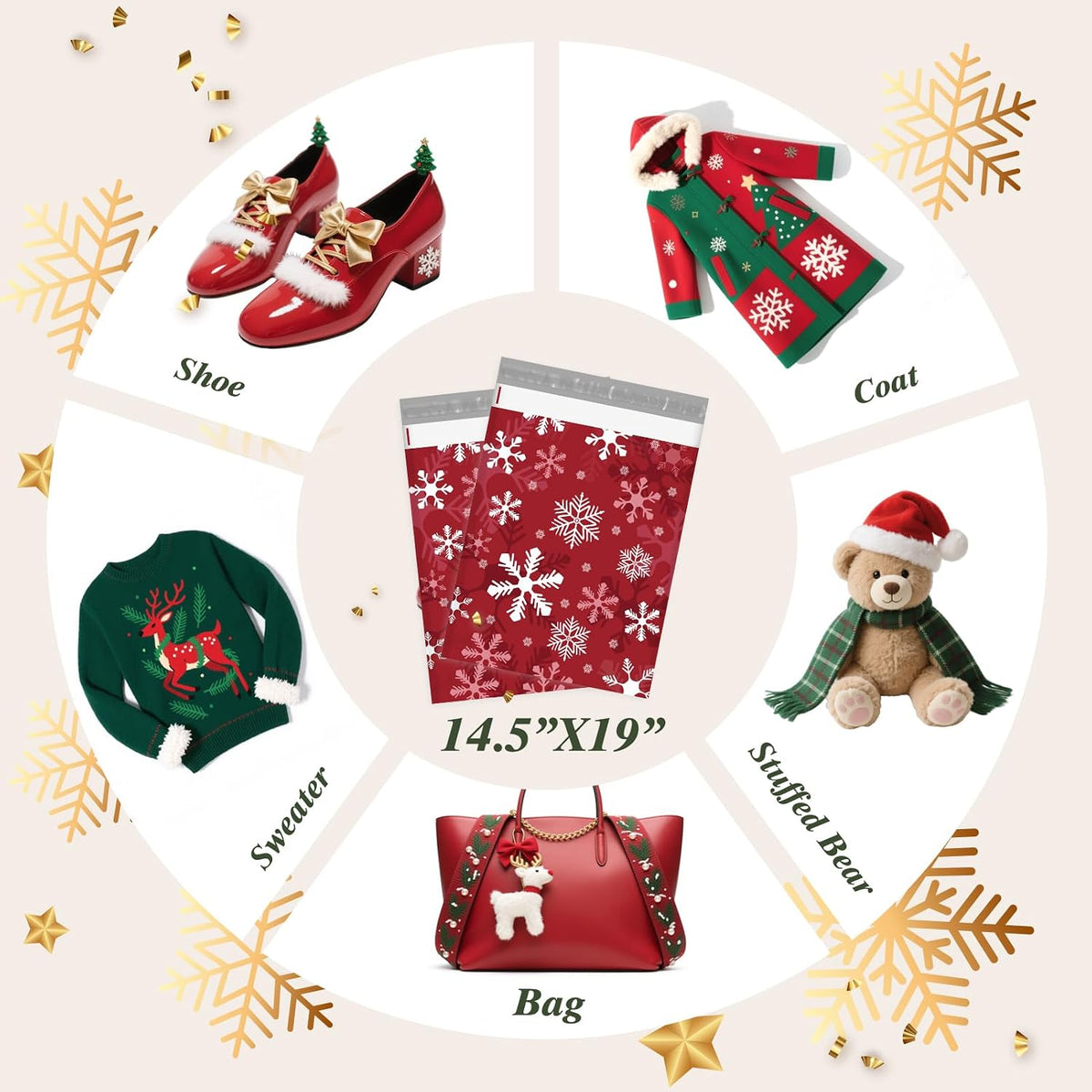 Christmas Poly Mailers 14.5x19" 50Pcs,Large Shipping Bag for Clothes