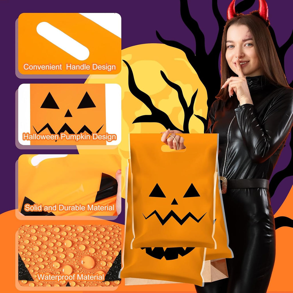 48 Pcs Large Plastic Halloween Pumpkin Gift Bags Bulk