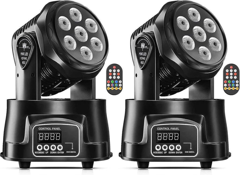 Moving Head Light RGBW Stage Lighting DJ Lights 7 x 10W LED Beam Spotlight 9/14 CH Wash Light with DMX and Sound