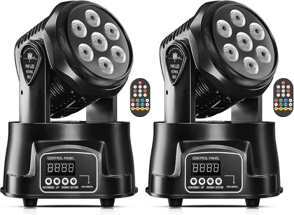 Moving Head Light RGBW Stage Lighting DJ Lights 7 x 10W LED Beam Spotlight 9/14 CH Wash Light with DMX and Sound