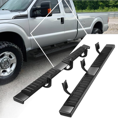 Pair 6" Black Powder Coated Flat Side Step Bar Running Boards Compatible with 1999-2016 Ford F-250 F-350 F-450 F-550 Super Duty Crew Cab, Stainless Steel
