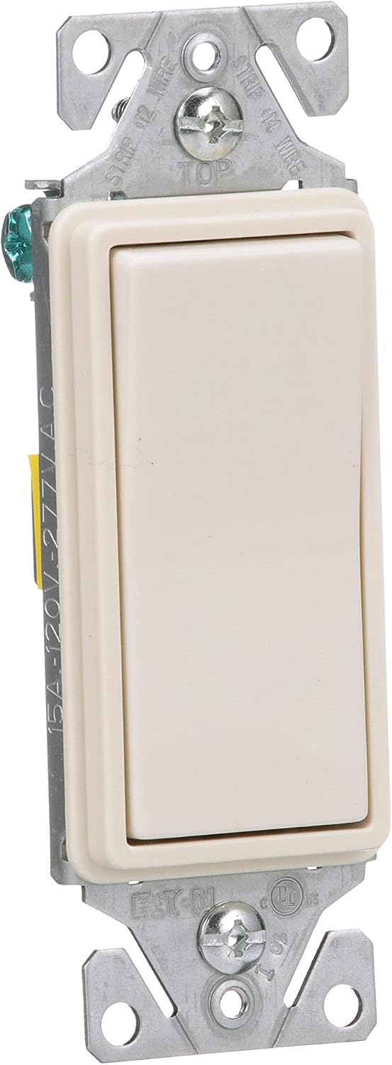 Eaton 7511LA 15-Amp 120/277-volt Heavy-Duty Grade Single-Pole Decorator Lighted Switch, Light Almond