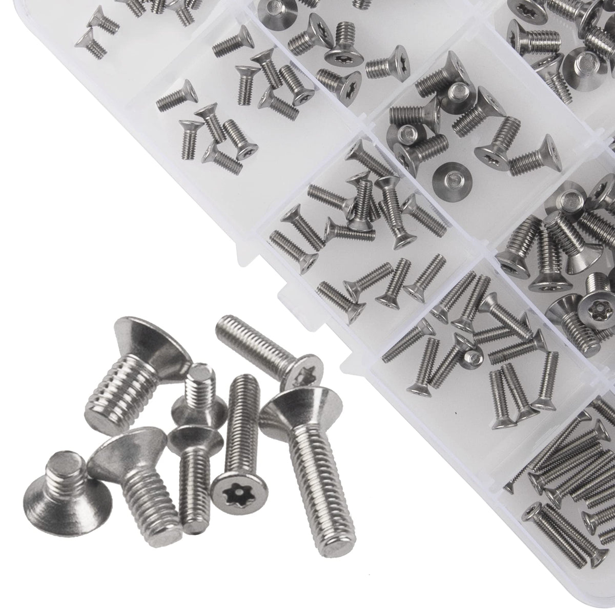 150Pcs 304 Stainless Steel Flat Head Torx Security Machine Screws Tamper Resistant Screw Assortment Set, M3 M4 M5