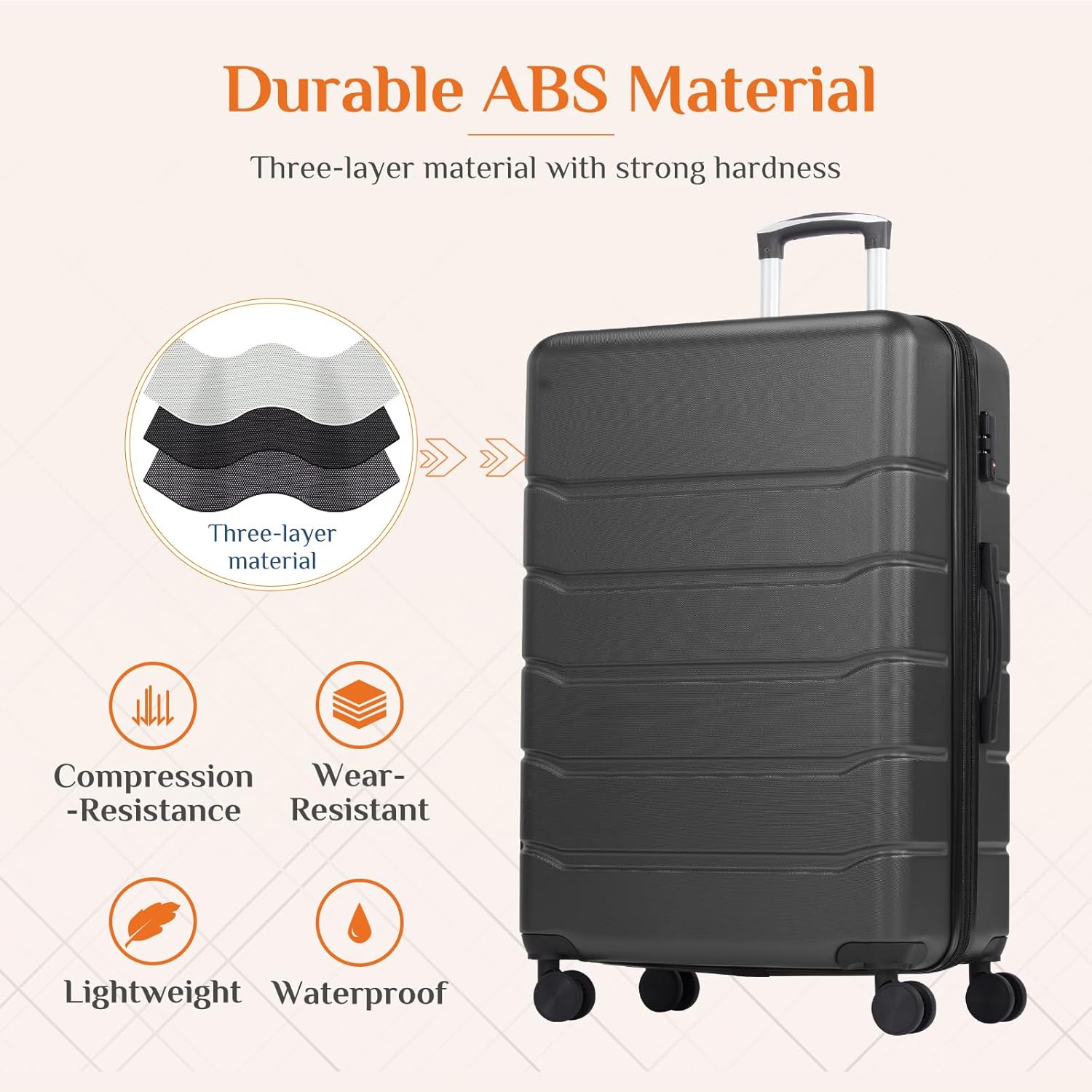 Carry on Luggage, Hard Shell ABS Suitcase with Double Spinner Wheels, Lightweight Expandable Rolling Suit Case with