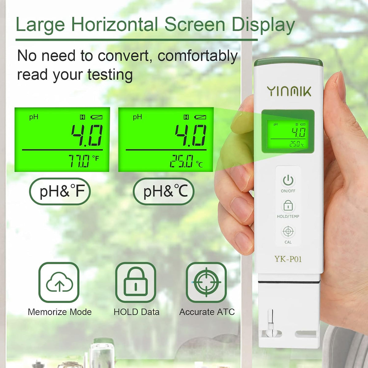 YKMINK YK-P01 pH Tester, Digital pH Meter for Water,pH Temp Meter with ATC