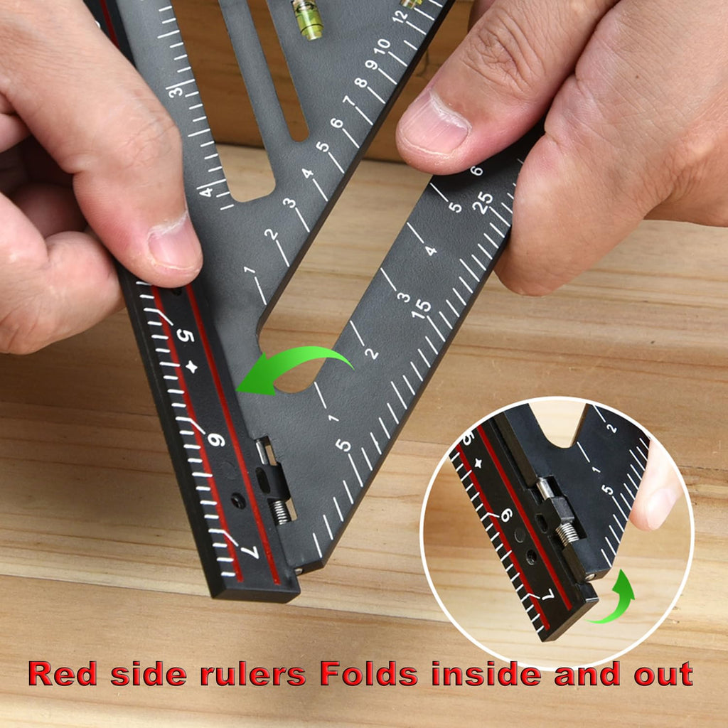 Foldable Carpenter Square 7 inch Angle T-Ruler Multi-Purpose Carpenter Tools, Rafter Square, Protractor, Ruler