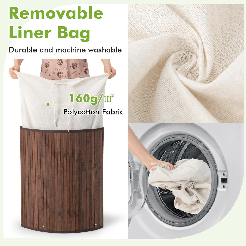58 L Corner Laundry Hamper with Lid, Removable Liner & Handle Brown