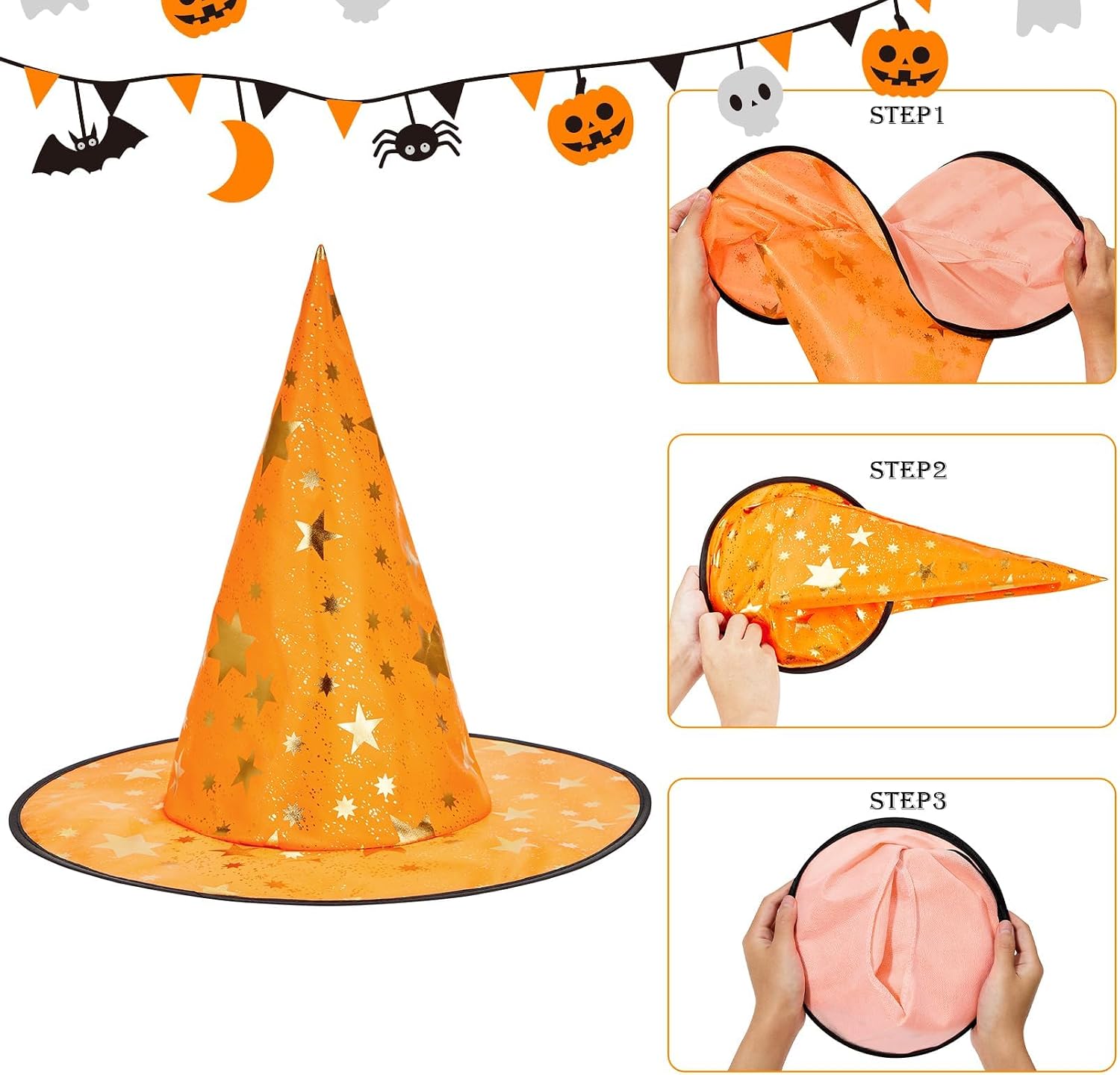Witch Hat for Women Halloween Wizard Hat with Gold Star Party Hats for Adults Halloween Costume Accessories