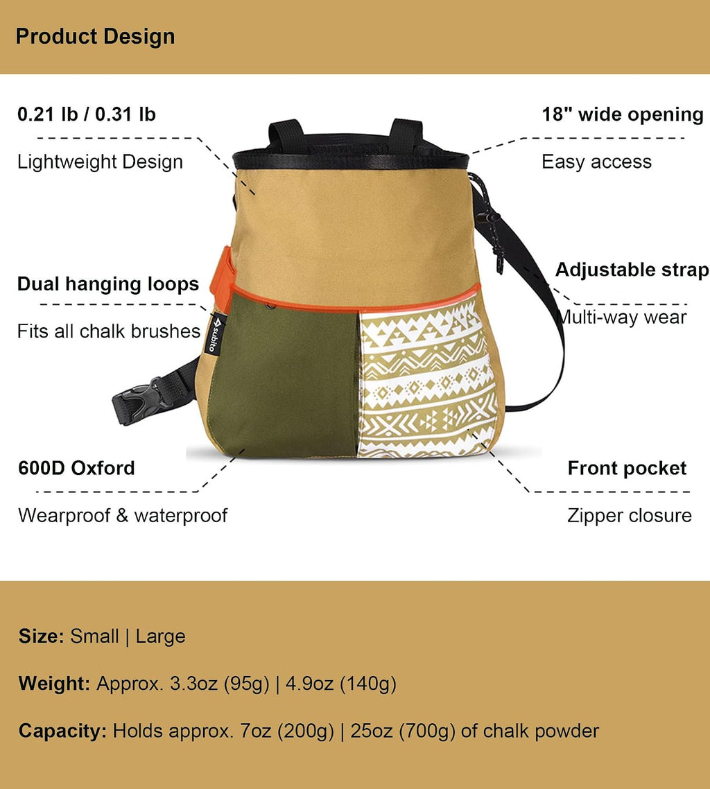 Climbing Chalk Bag, Large Capacity Rock Climbing Chalk Bag for Bouldering, Weightlifting, Gym, Disc Golf & Wall