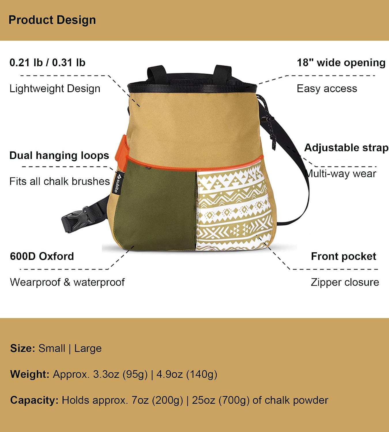 Climbing Chalk Bag, Large Capacity Rock Climbing Chalk Bag for Bouldering, Weightlifting, Gym, Disc Golf & Wall