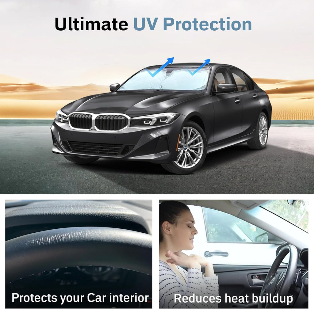 Windshield Sun Shade Foldable – 280T Car Front Window Shade, Heat Shield UV Sun Visor Protection, Keeps Interior
