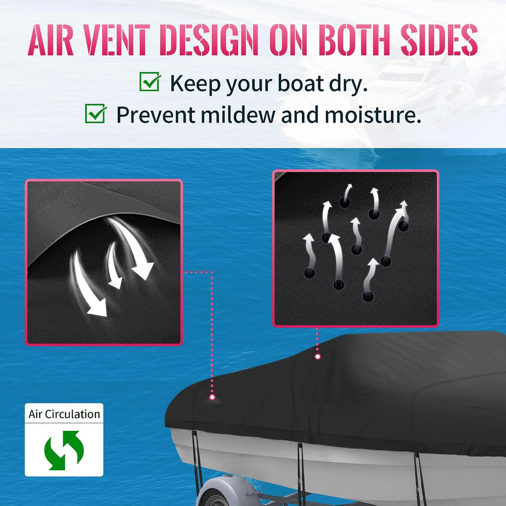 Trailerable Boat Cover, Length: 14’-16’ Beam Width: up to 90”, Waterproof Heavy Duty Cover, Fits V-Hull, TRI-Hull