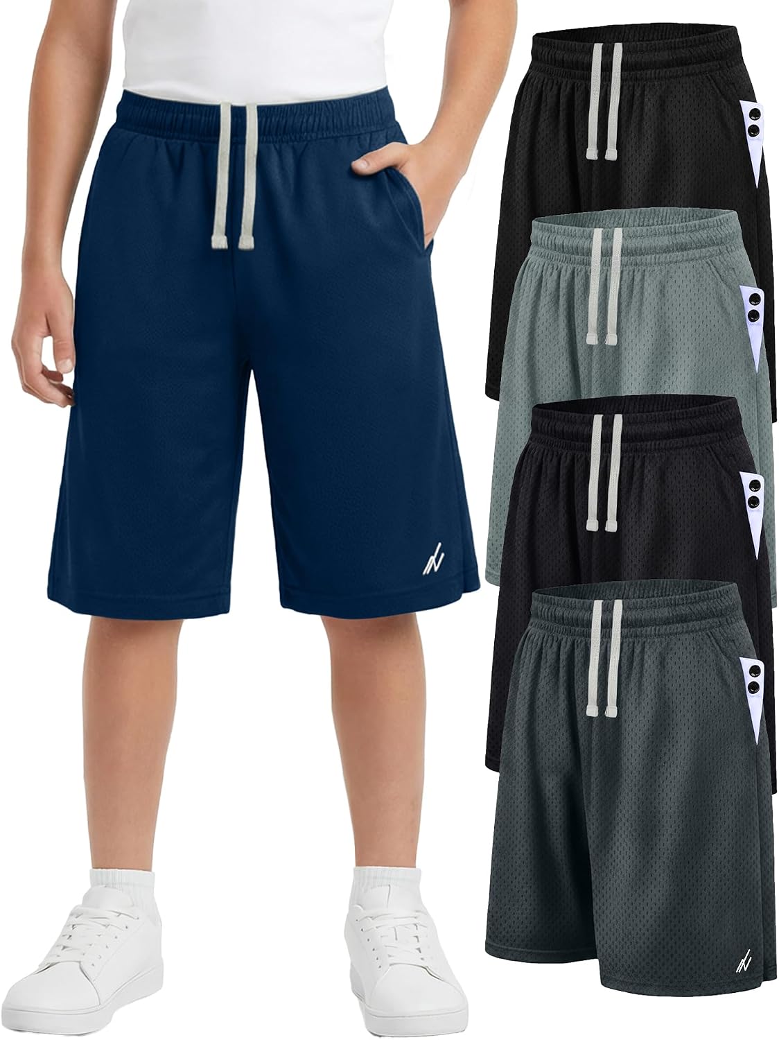 5 Pack Boys Athletic Shorts Quick Dry Lightweight Basketball Shorts for Kids Youth with Pockets and Drawstring