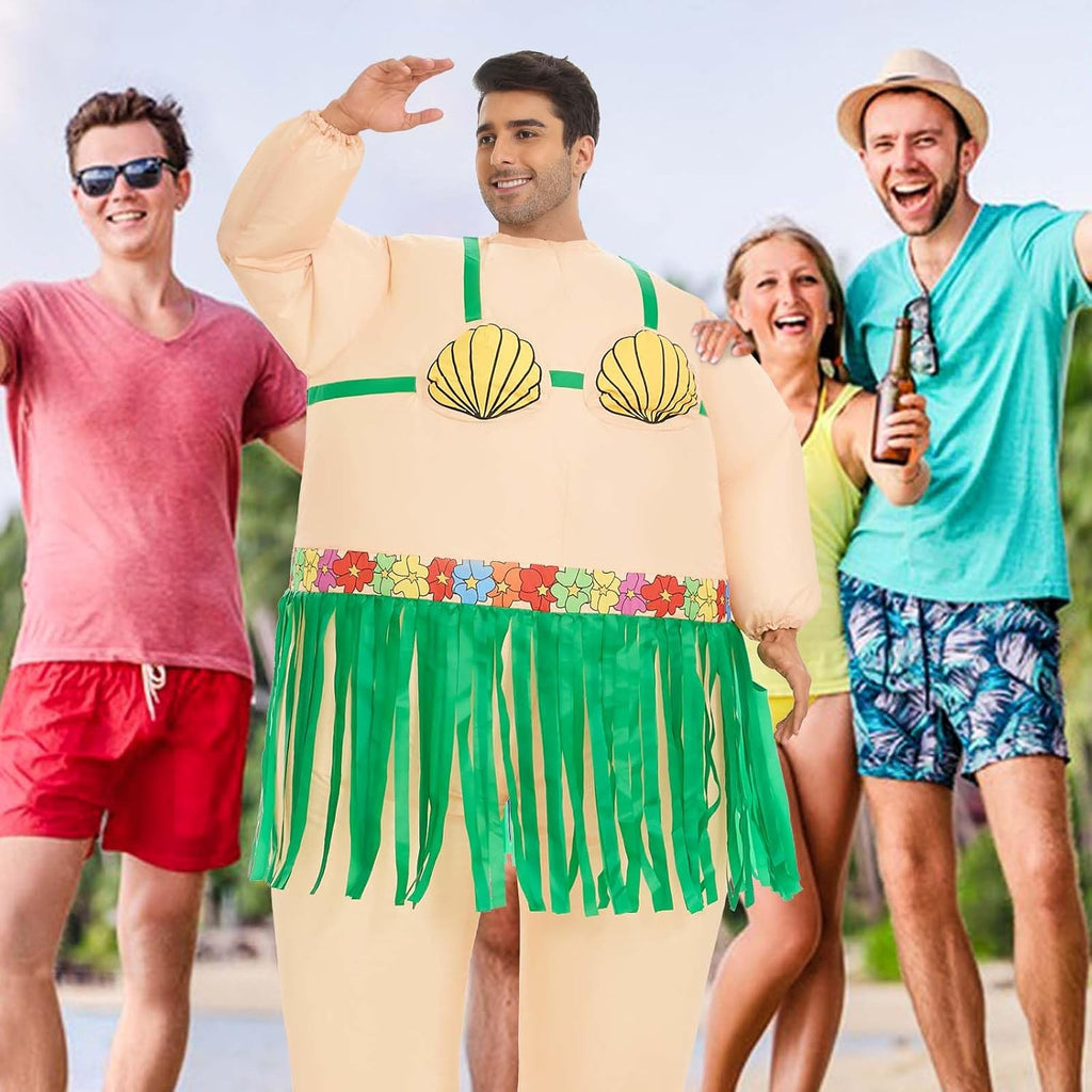 Inflatable Luau Hula Skirt Costume,Hawaiian Themed Party Funny Blow Up Costumes for Adult Beach Inflatable Suit