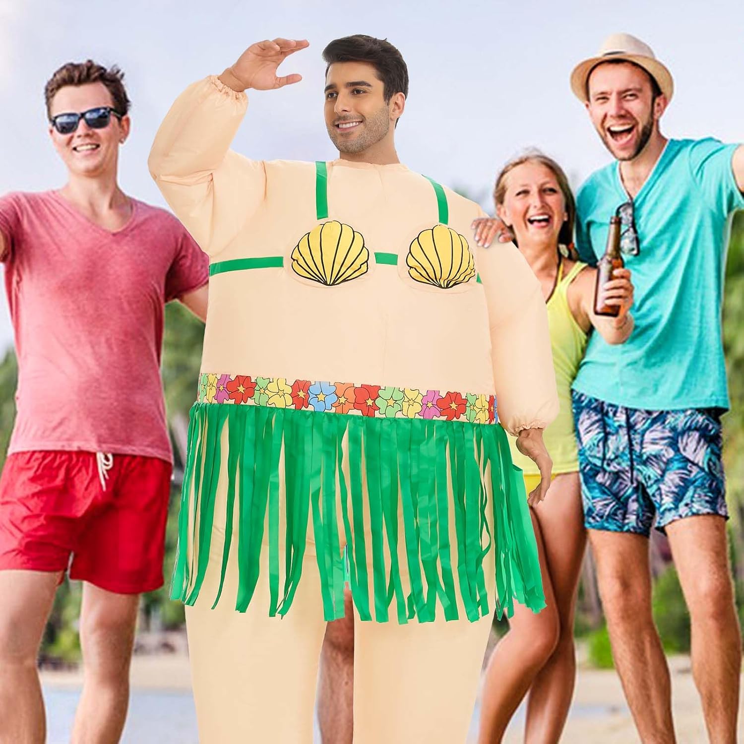Inflatable Luau Hula Skirt Costume,Hawaiian Themed Party Funny Blow Up Costumes for Adult Beach Inflatable Suit