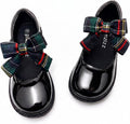 Girls Black Mary Jane Dress Shoes School Shoes | Bow Soft Insole Hook‑and‑Loop Strap Flats for Toddler Little & Big Girl