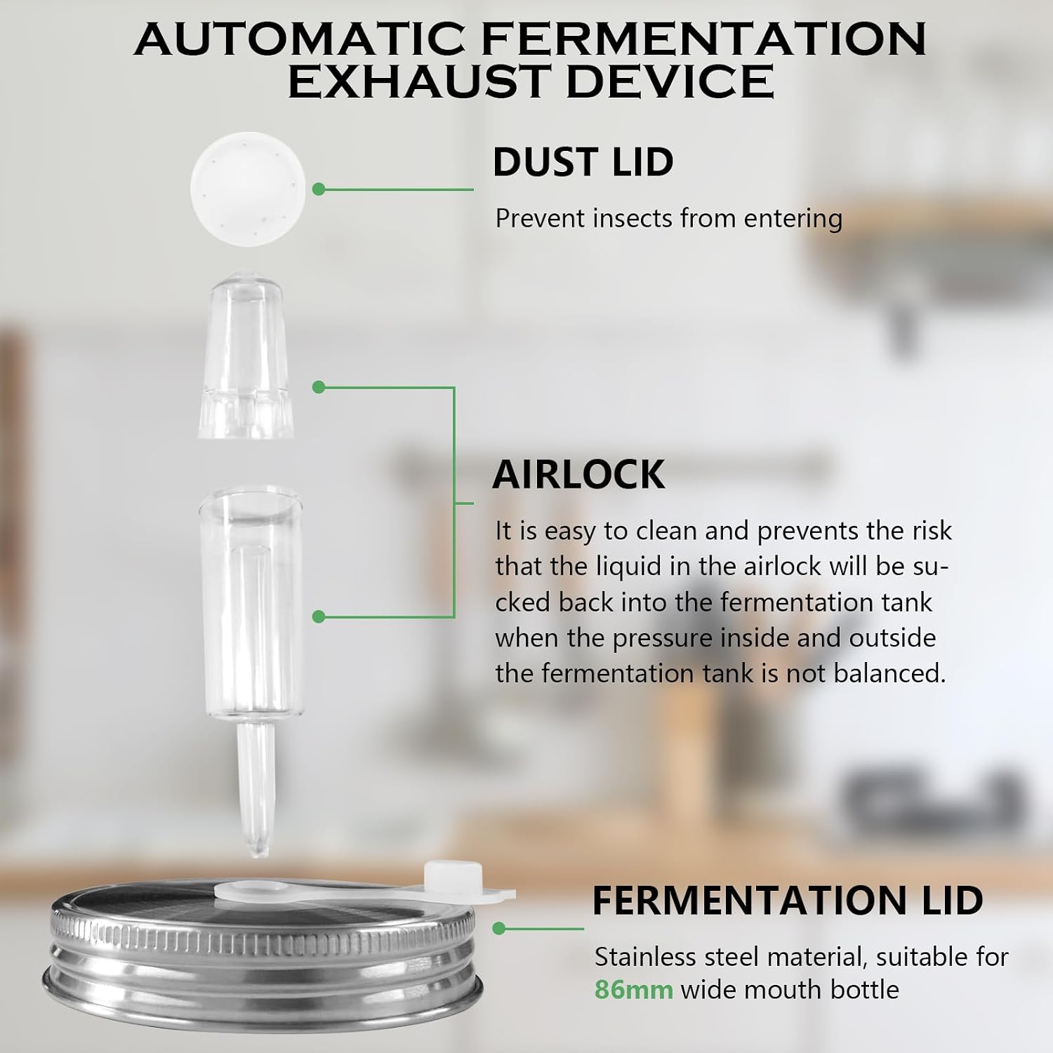 28 Pcs Fermentation Kit-5 Stainless Steel Fermentation Lids, 5 Glass Weights, 5 Airlocks, 6 Silicone Rings, 6