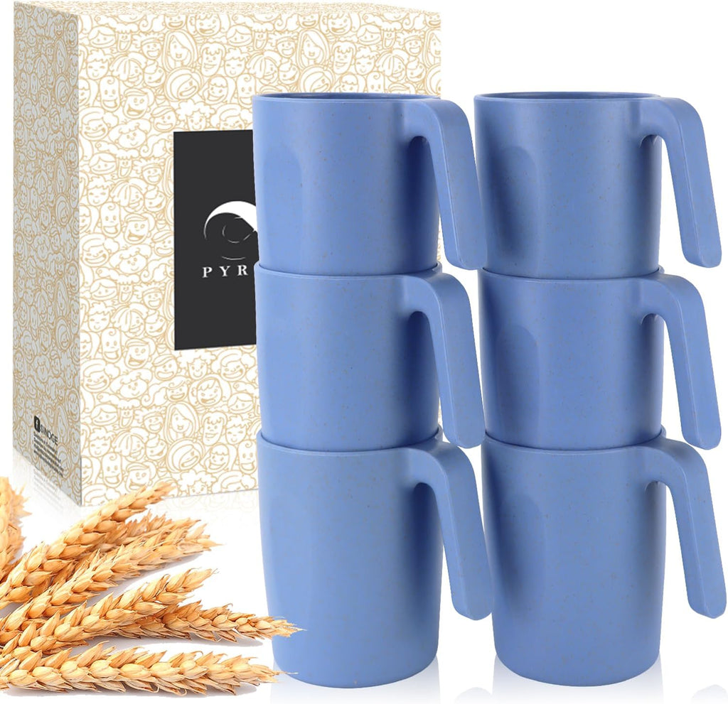 Wheat Straw Cups 16 Oz Alternative Plastic Cups With Handle Dishwasher & Microwave Safe Mug Set of 6 Unbreakable Cups
