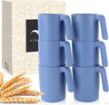 Wheat Straw Cups 16 Oz Alternative Plastic Cups With Handle Dishwasher & Microwave Safe Mug Set of 6 Unbreakable Cups