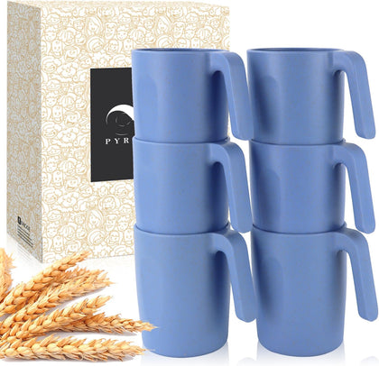 Wheat Straw Cups 16 Oz Alternative Plastic Cups With Handle Dishwasher & Microwave Safe Mug Set of 6 Unbreakable Cups