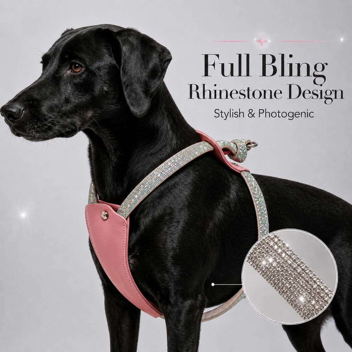 No Pull Dog Harness Step in Easy Walk Rhinestone Crystal Bling Vest Adjustable Soft Padded for Small Medium Dogs