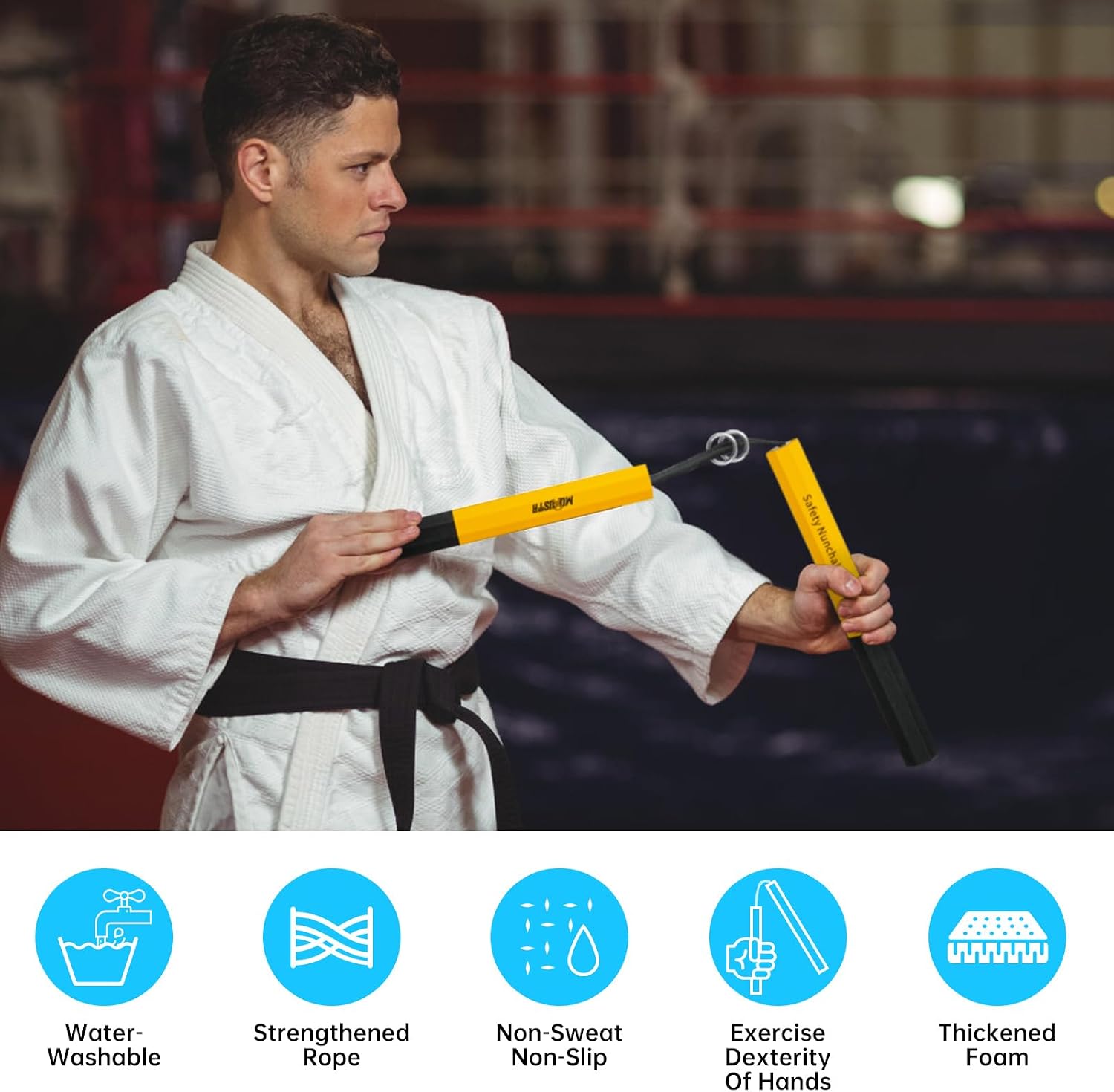 Safe Foam Rubber Cord Nunchakus for Practice and Training | 11 inches, non-slip surface, easy to clean, carrying