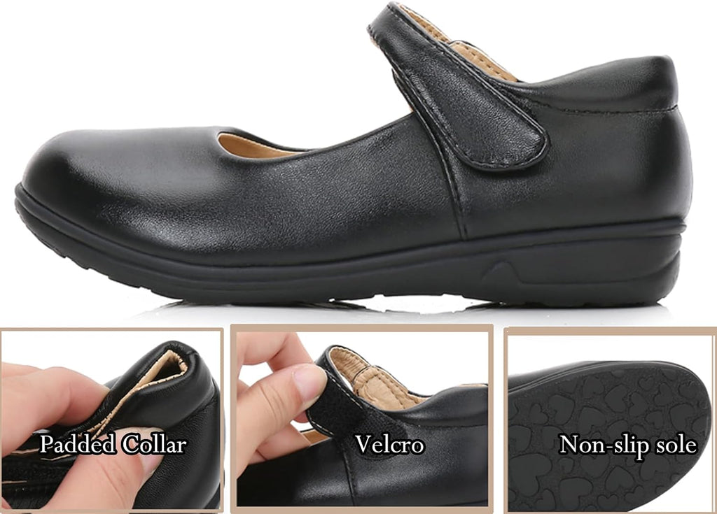 Girls Black School Uniform Dress Mary Jane Shoes Ballet Flats(Toddler/Little/Big Kid)