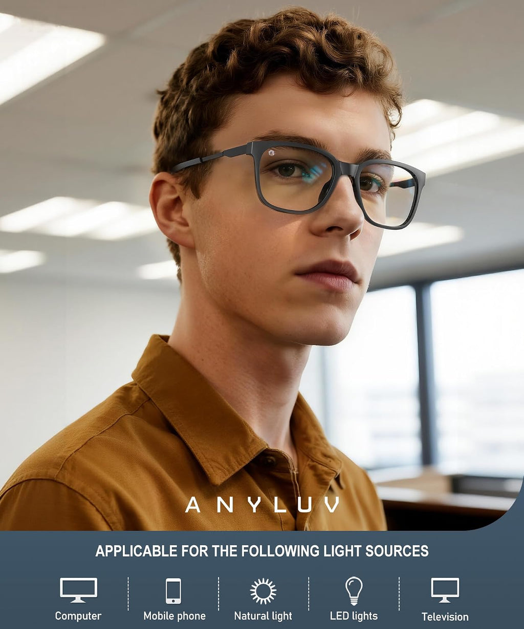 Blue Light Glasses for Men, Lightweight Computer Gaming Glasses, Stylish Anti Eyestrain Blue Light Blocking Men