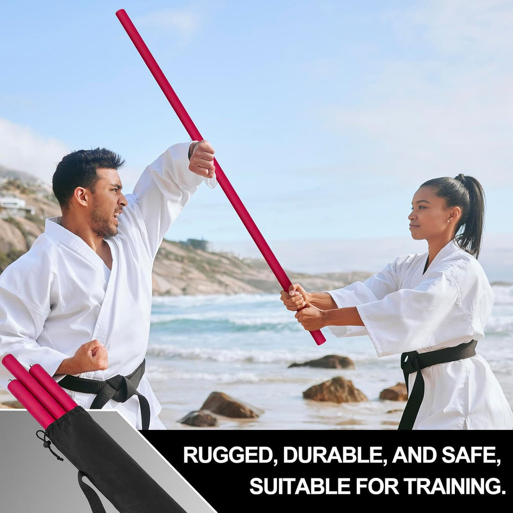 2 Pack 4ft & 6ft Collapsible Bo Staff Foam Padded Martial Arts Training Staff Black and Red Foam Padded Training