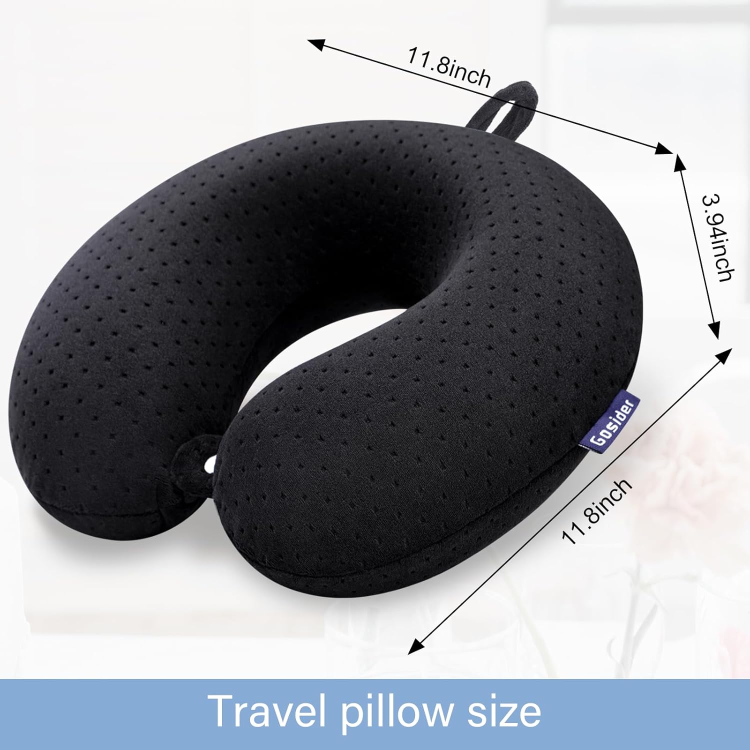 Black Travel Neck Pillow Memory Foam Airplane Pillow for Neck and Head Support Soft Portable U Shape Neck Pillow for