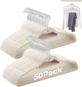 Ivory Velvet Hangers, Stackable Hanger with Non Slip Felt Fabric | Ultra Thin and Space Saving with 360° Swivel Hook