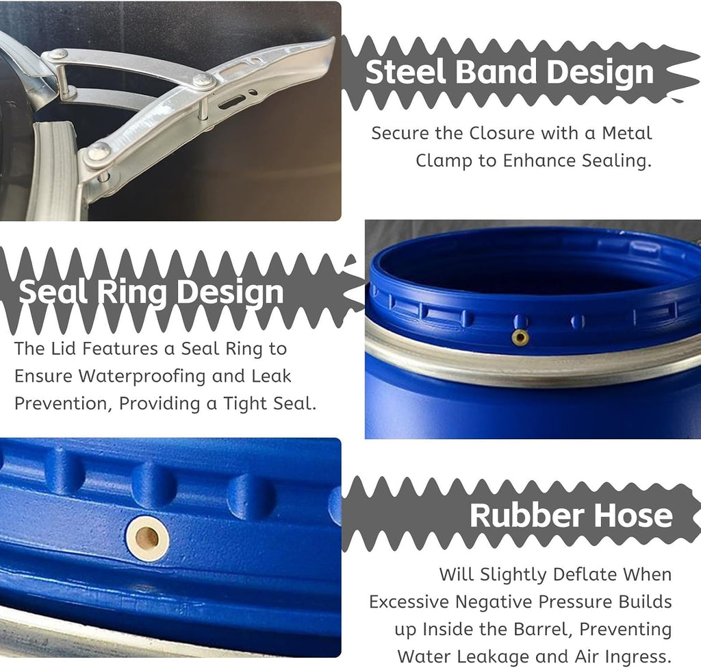 Blue Plastic Drum, Food Grade Barrel with Lid, for Shipping and Storage, Air Tight Design, Water Drum, Rain Barrel