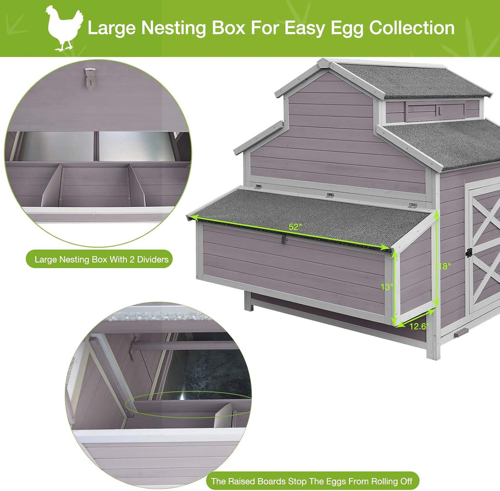 Chicken Coop Large Hen House for 8-10 Chickens Wooden Poultry Cage with Run and Nesting Box 115in