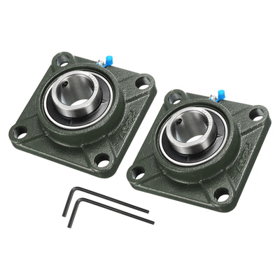 uxcell 2pcs UCF207-22 Pillow Block Bearings 1-3/8 inch Bore Self Alignment, Solid Cast Iron Base Square Flange Mounted Chrome Steel Bearings