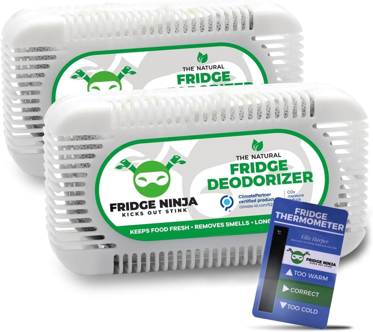 Fridge Ninja Fridge Deodorizer, Activated Charcoal Odor Absorber, 2 Pack
