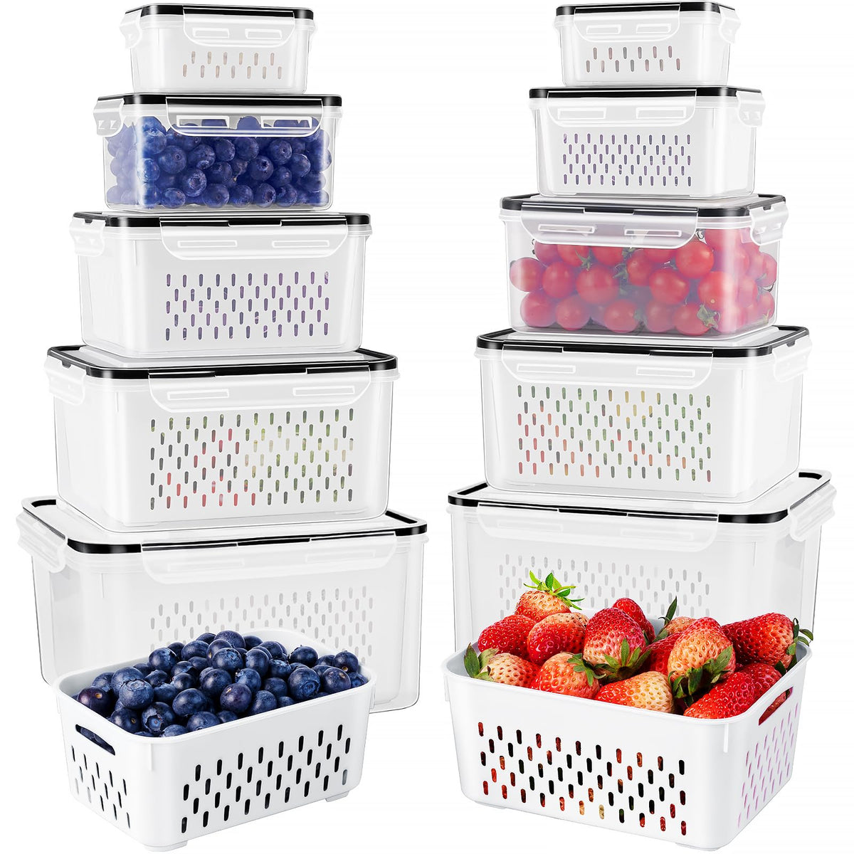 Fruit Storage Containers for Fridge with Removable Colander 10