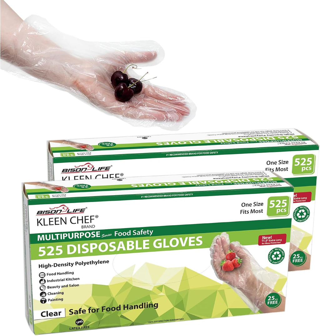 Disposable Food Service & Handling Long Cuff Clear Poly Gloves