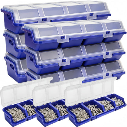6 Pack Screw Organizer Box with Lid, 4 Compartments Small Parts Bins, Plastic Hardware Storage Containers, Nails