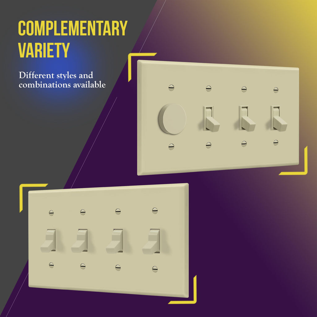 ENERLITES Quad Toggle Light Switch Wall Plate Cover, 4-gang, 1 Pack, Ivory