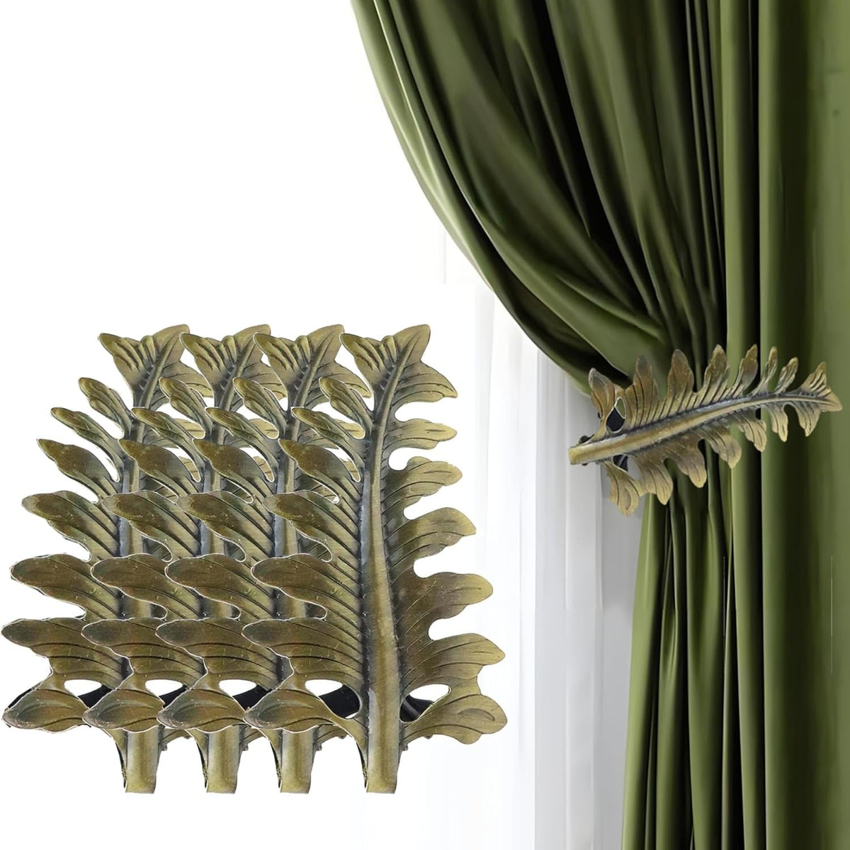 4PCS Curtain Holdbacks Vintage Leaf Shaped Curtain Drapery Tie Back