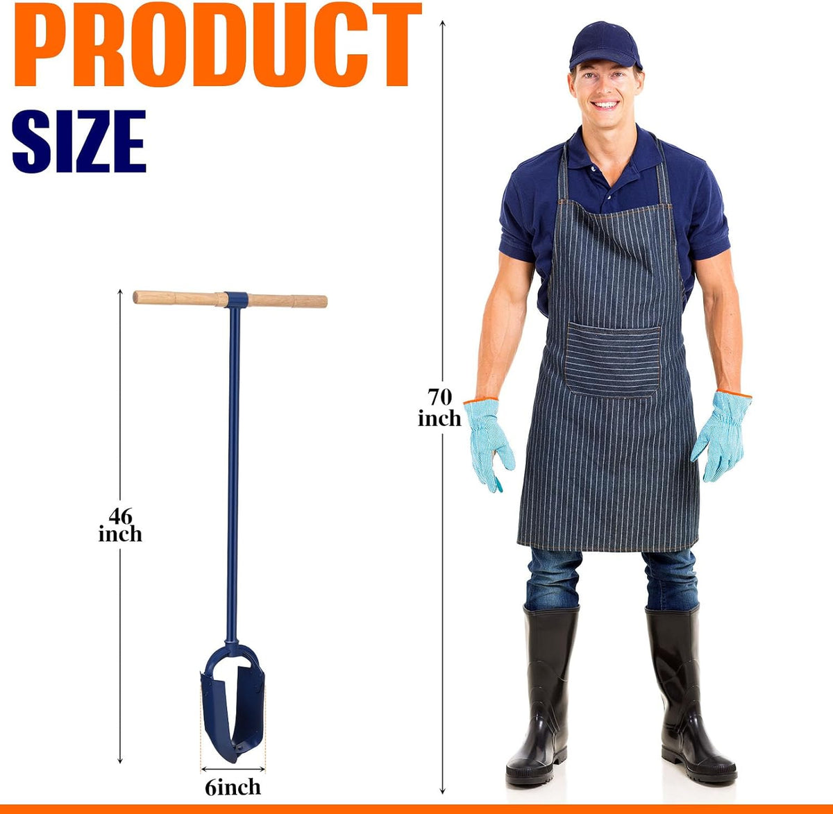 Hand Auger Post Hole Digger 6"x 46" with Non-Slip Hardwood T Handle Adjustable Industrial Auger Large Garden Auger