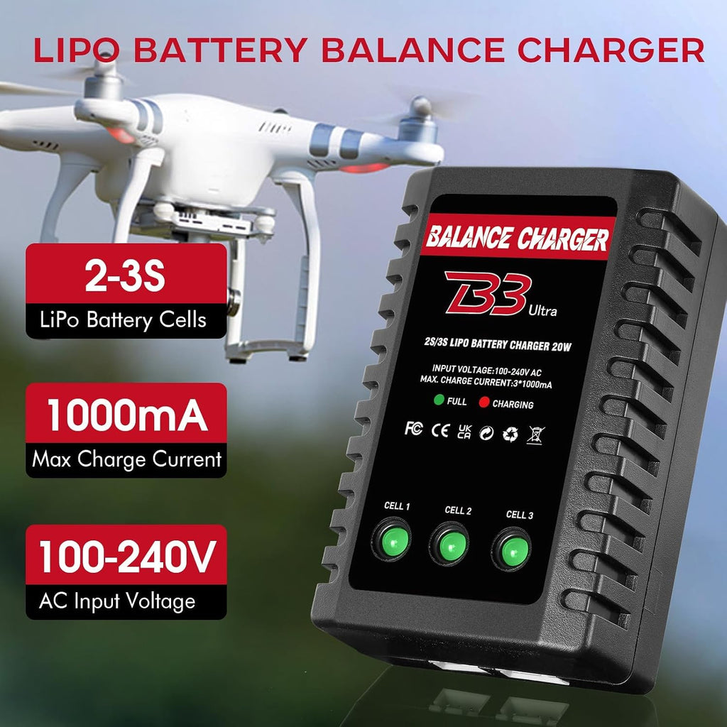 2S-3S LiPo Battery Charger, RC Balance Charger AC 7.4-11.1V Upgrade Version Compact RC Car Charger for XHR Plug Battery