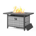 43 in Wicker Propane Fire Pit Table with Lid, 55,000 BTU
