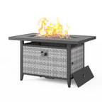43 in Wicker Propane Fire Pit Table with Lid, 55,000 BTU
