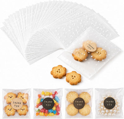 Self Sealing Cookie Bags with Sticker,100pack 4x4 in Cellophane Bags