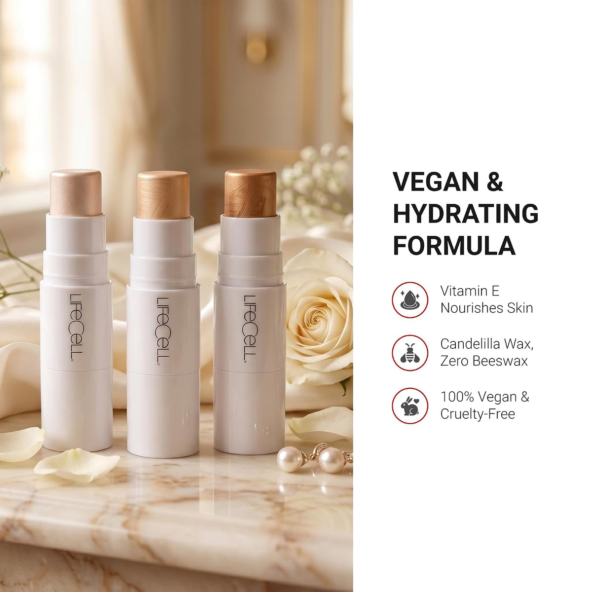 Cream Highlighter Stick, Rose - Vegan Glow, 0.25oz