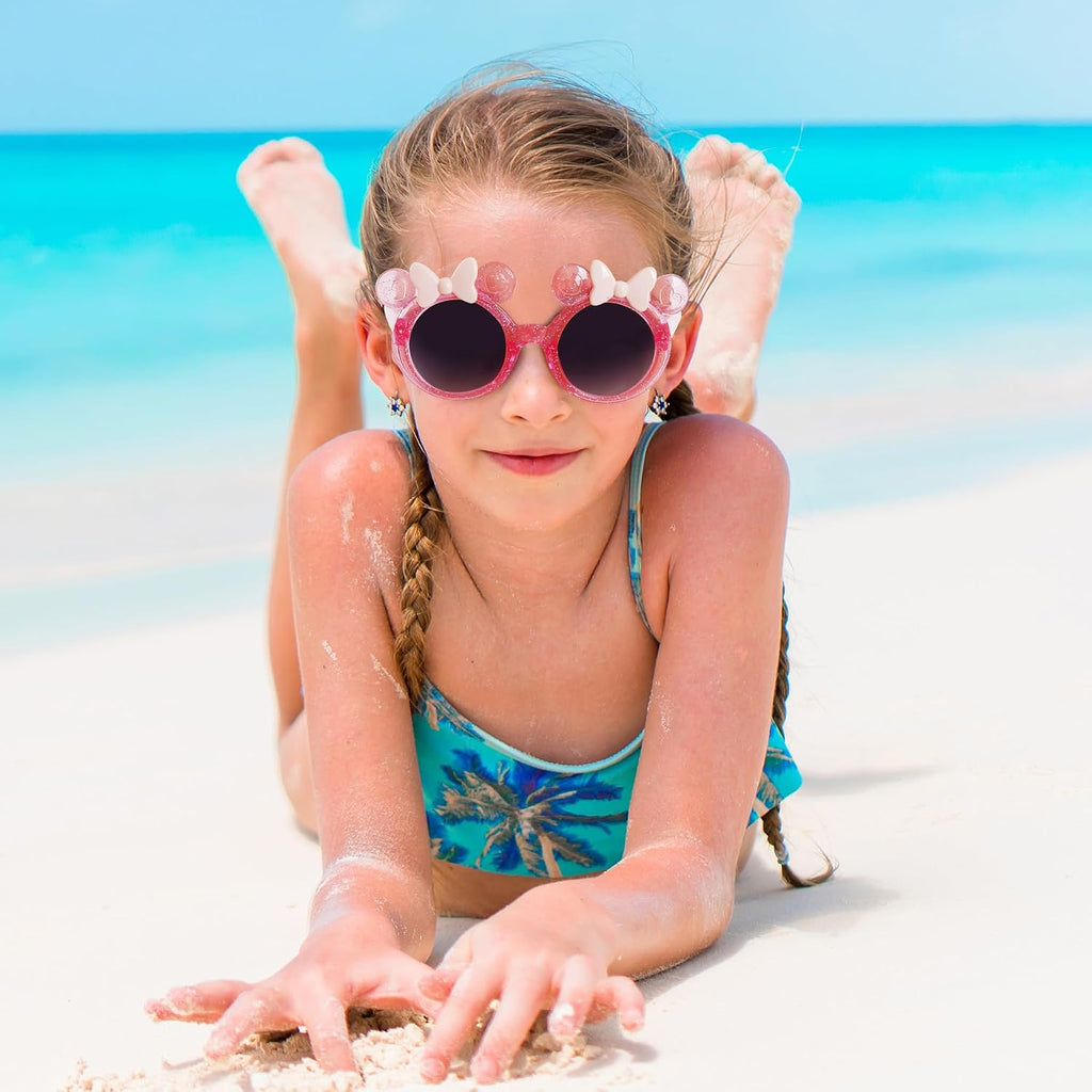 3 Pairs Cute Kids Sunglasses Multiple Shaped Glasse for Toddler Girls Age 3-12 Outdoor Beach Eyewear, UV400 Protection
