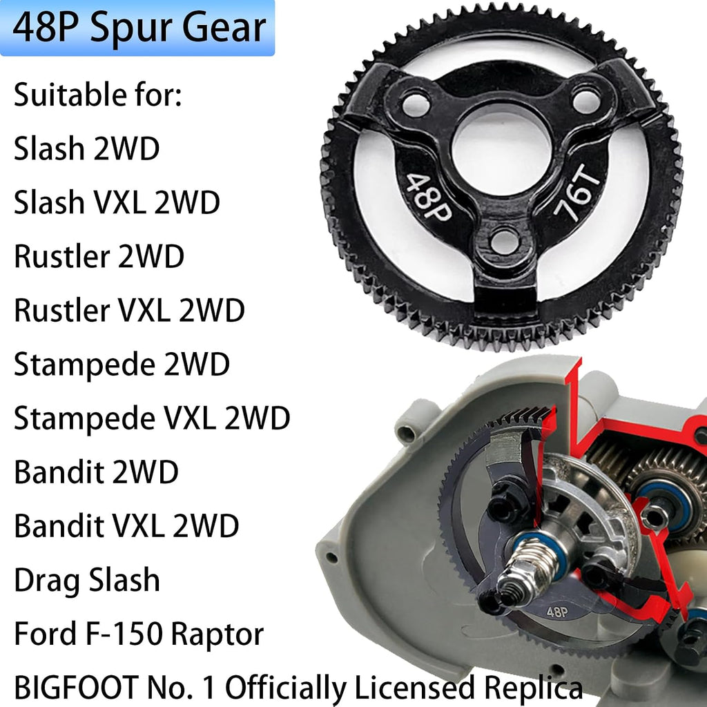 76T 48P Hardened Steel Spur Gear for Traxxas Slash Stampede Rustler 2WD